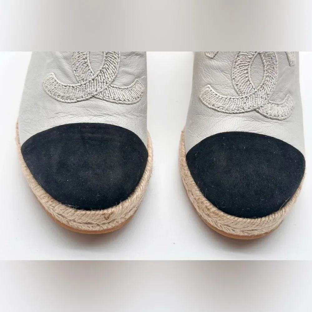 CHANEL CC Logo Cap Toe Lambskin Suede Espadrille Wedges Espadrilles EU 42 - Picture 9 of 13